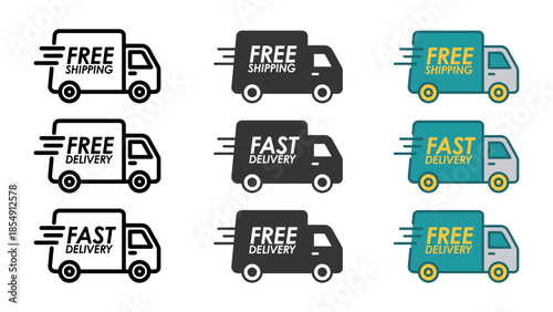 delivery truck icons transparent background. delivery truck icon collection for fast shipping and express logistics on transparent background