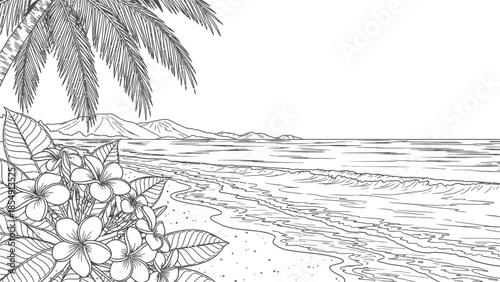 Serene tropical beach scene with palm trees and ocean waves