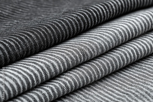 Wallpaper Mural Black and white layered fabric with detailed striped texture, close-up shot of folded material Torontodigital.ca