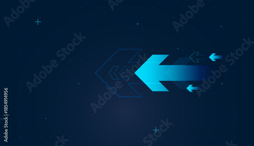 Pointing back arrows in blue background for Soft gradients Arrows blue moving forward for technology growth and glowing effect arrow elements