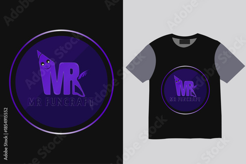 Modern Purple Letter MR Logo with Circular Badge on T-Shirt