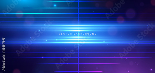 Abstract horizontal glowing lines on dark blue background. Technology futuristic background.