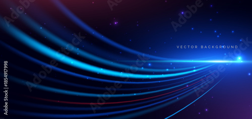 Abstract blue curve lines technology on dark blue backgroung.