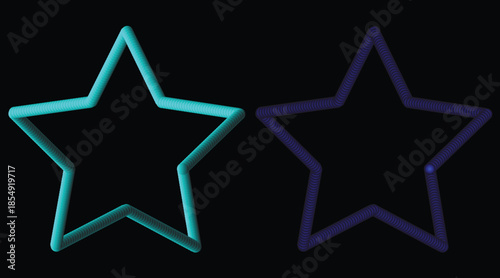 glowing neon outline star shapes in cyan and blue on dark background modern abstract design, minimalist neon star outline illustration with cyan and blue glow on black futuristic background