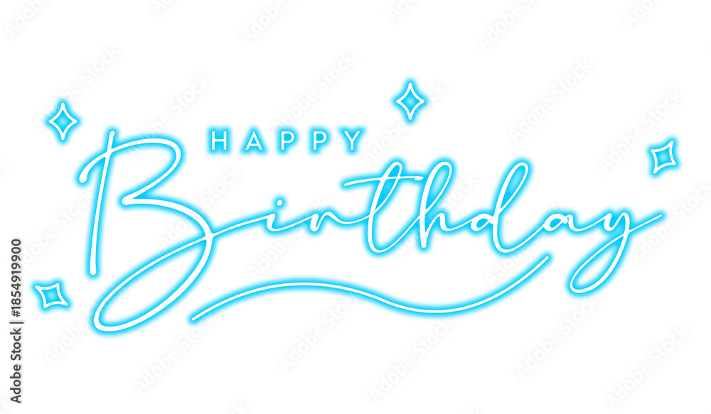 Obraz premium Stylish glowing 'Happy Birthday' celebratory message in brilliant blue neon typography design