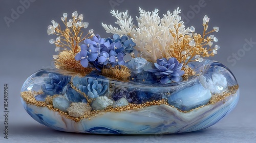 blue vase with flowers