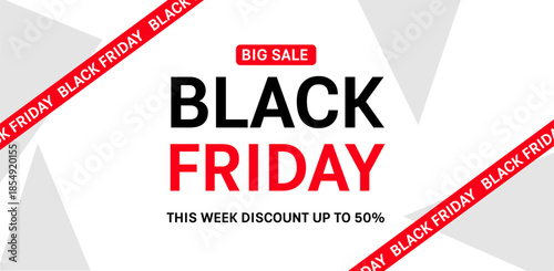 Black Friday big sale banner with crossed red ribbons on transparent background vector