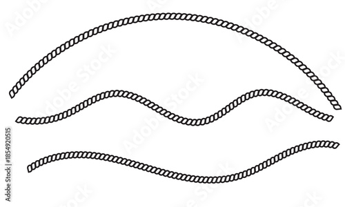 Black twisted rope border design . Minimal black twisted rope lines arranged horizontally, useful as nautical borders, dividers, or decorative elements on white background.
