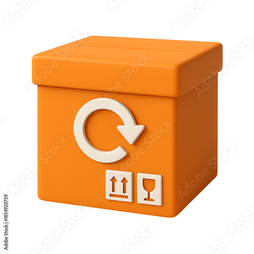 3D return package box icon isolated on transparent background