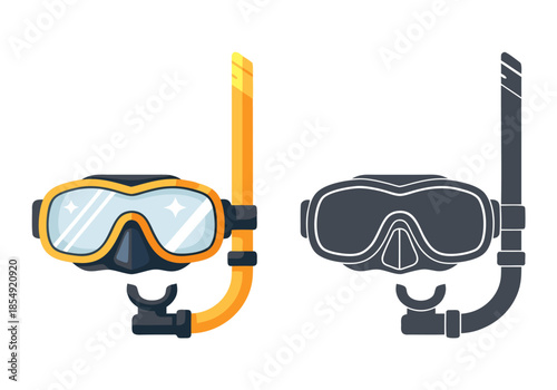 Detailed Snorkeling Mask and Snorkel Set Vector Icon Illustrations; Essential Graphic for Underwater Exploration, Summer Vacation, and Aquatic Adventure Designs