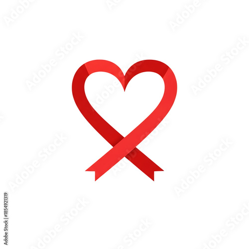 Red heart ribbon icon isolated on transparent background