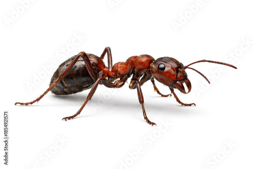 Macro worker ant profile view isolated on white background