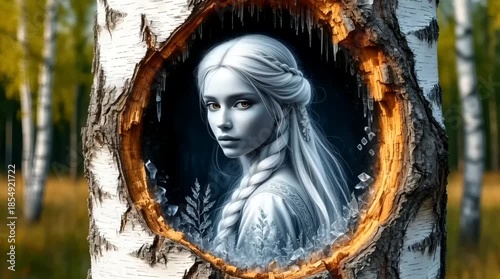 The image of a woman in a tree