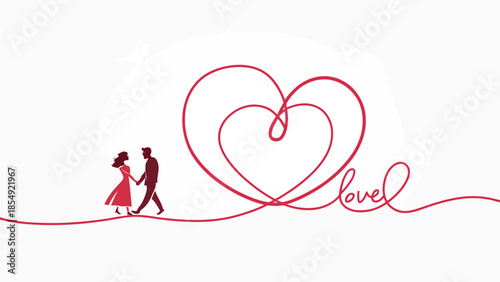 Romantic couple holding hands with intertwined heart design