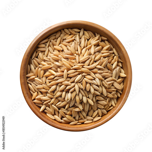 A wooden bowl brimming with rye, meticulously arranged and isolated for design projects