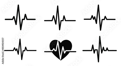 Heartbeat line patterns and a split heart symbol illustration