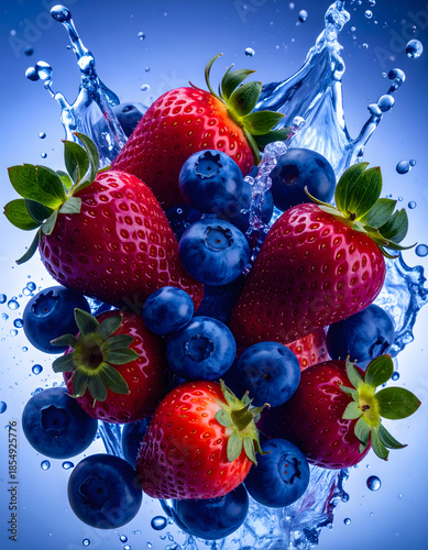Fresh Strawberry and Blueberry Water Splash for Beverage Advertising