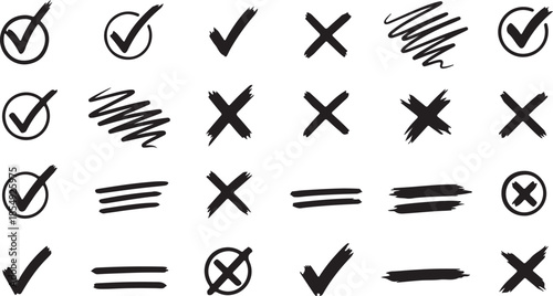 Check Marks and Crosses Symbols Set Isolated on White Background