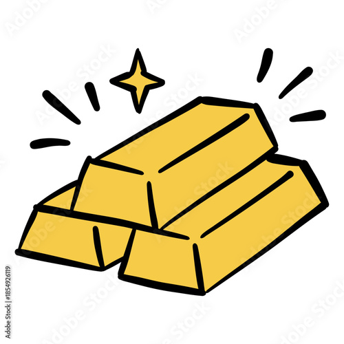 Hand-drawn gold bars illustration representing wealth and success.