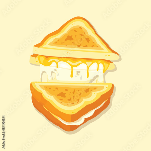A flat illustration of a grilled cheese sandwich with melted filling, perfect for breakfast menus, cafe branding, and food promotions.