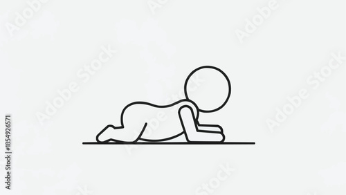 Simple Line Art Icon of a Baby Crawling on a White Background.