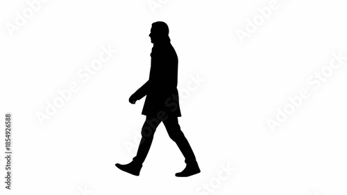 Silhouette of a man walking on a white background.
