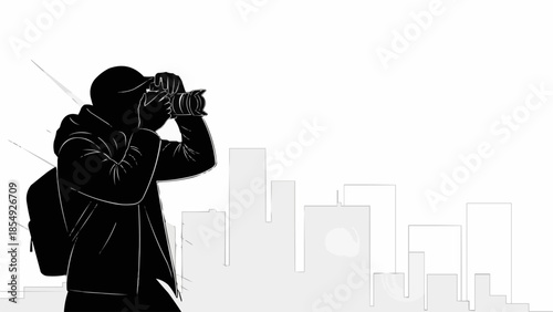 Silhouette of a photographer taking a picture in the city.