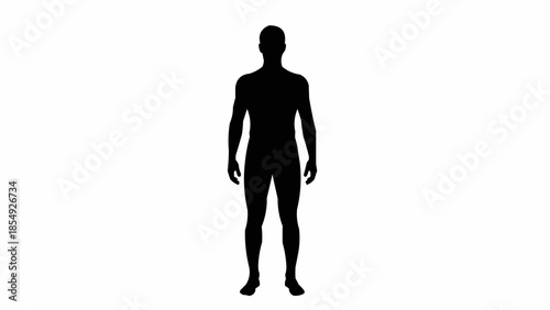 Silhouette of a standing man against a white background.