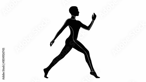 Silhouette of a woman running in motion against a white background.