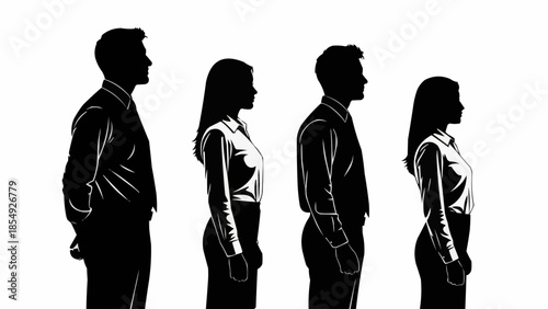 Silhouettes of business people standing in a row.
