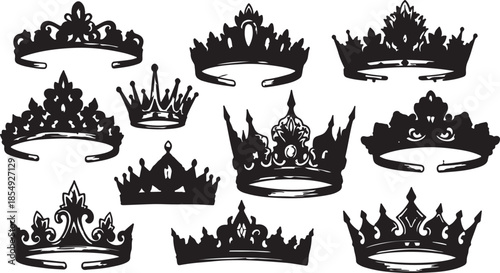 Black Crown Silhouettes Collection on White Background