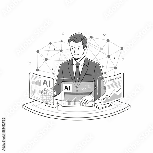 ai business analyst at futuristic workstation