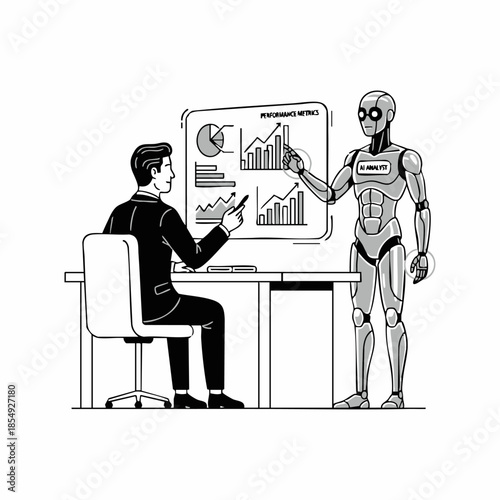 ai robot presenting business performance data