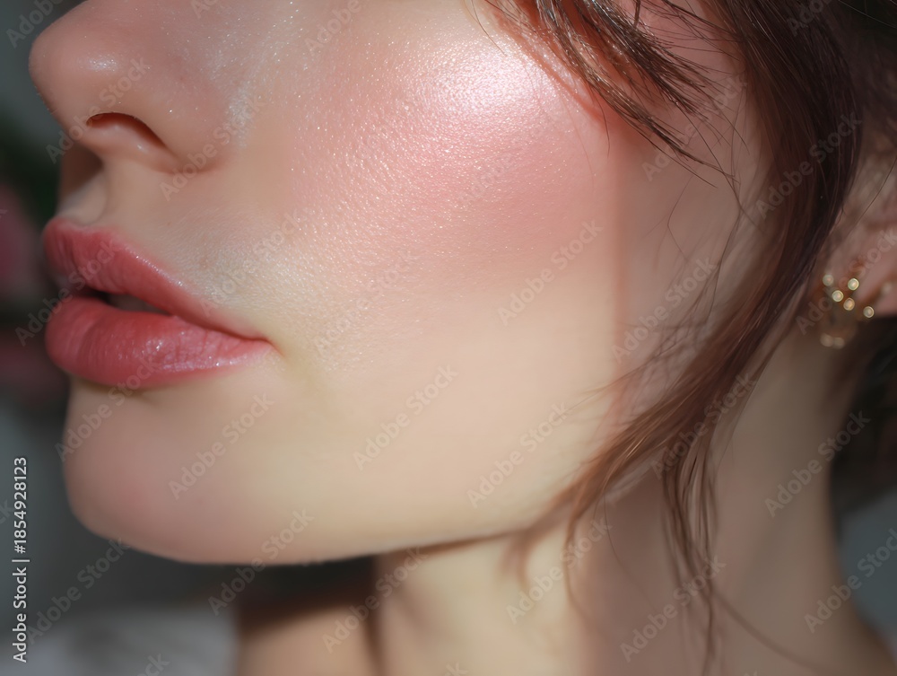 Fototapeta premium Blush glow softly expands in gentle space; upper third left clean for text or branding.
