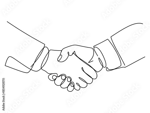 Handshake hand drawn continuous one line illustration, professional partnership and business deal concept