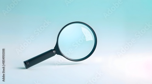 Black magnifying glass against a soft blue background