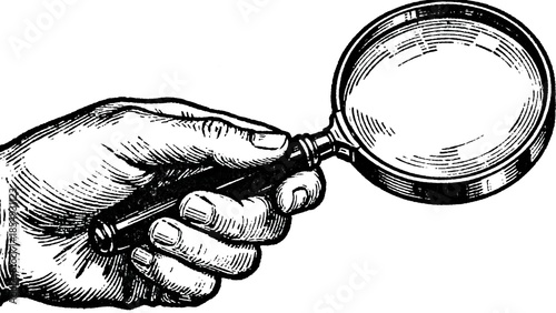 Vintage engraving of hand holding magnifying glass