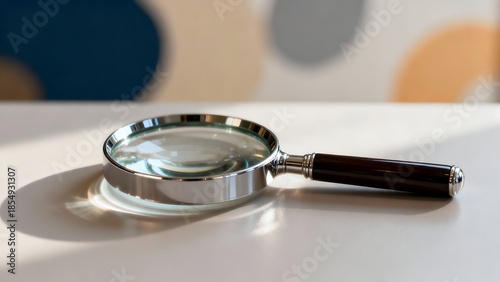 Magnifying glass with a dark handle on a white surface