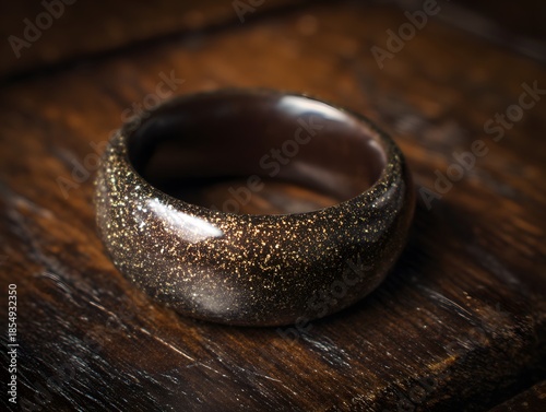 Bronze shimmer ring on dark chocolate base, upper margin blank