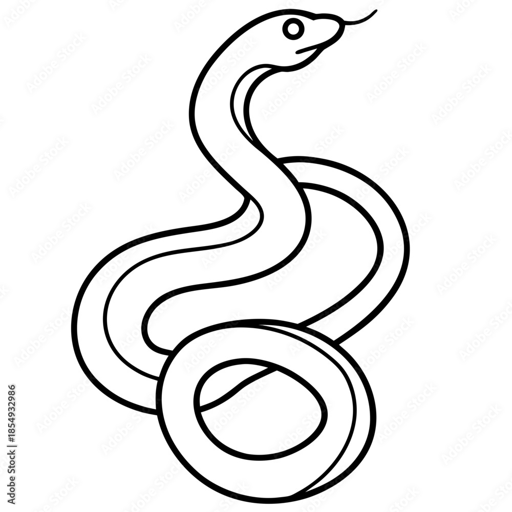 Obraz premium Minimalist line art of a snake, elegant and clean design on a white background, curving serpent illustration with a simple black outline style