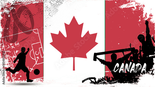 Football or abstract background from paint brushes. Football design template, football banner template, grunge Canadian flag texture, grunge bush texture, football trophy
