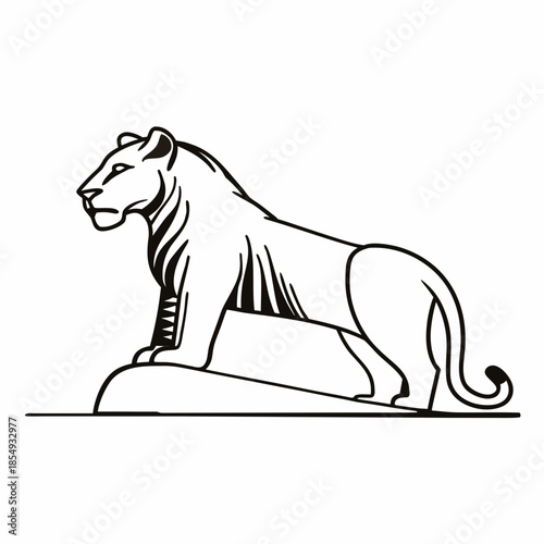 Elegant minimalistic line art illustration of a majestic tiger, beautifully rendered, in a modern, clean style, set against a crisp white background