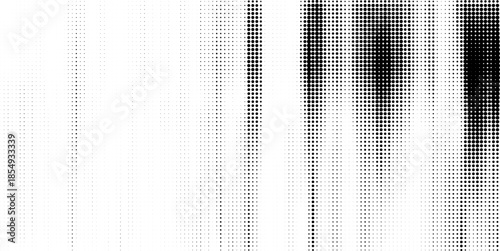 This abstract halftone pattern presents strong vertical lines and a digital glitch aesthetic in monochrome.