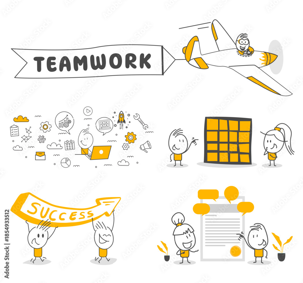 Fototapeta premium Visionary employees planning the future are taking strategic steps to carry their projects to the sky and beyond.