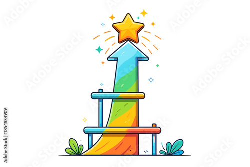 Colorful arrow with star and steps symbolizing growth and success