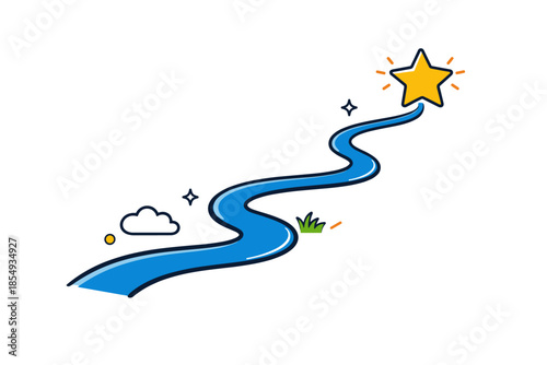 Winding path to success concept with blue road and star