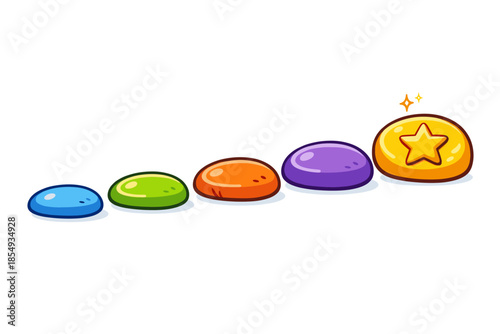 Colorful growth stages depiction with vibrant shapes and shining star