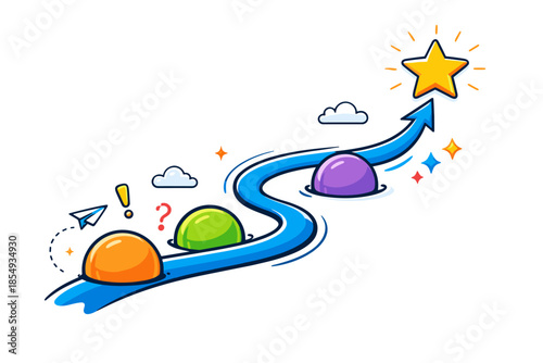 Colorful pathway to success with star and arrow