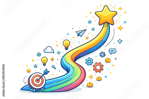 Colorful path to success with star and target symbolizing goal achievement