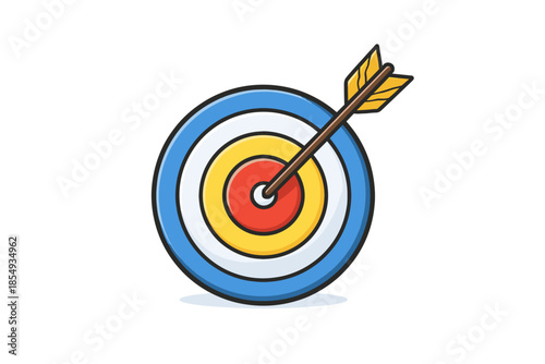 Bullseye target with arrow striking center on white background